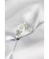 Gümüş Renk Pirinç Çiçek Model Zirkon Taşlı Kadın Yüzük