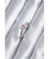 Gümüş Renk Zirkon Taşlı Pembe Kristal Kalp Model Kadın Yüzük
