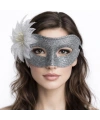 Gümüş Simli Tüylü Balo Maskesi – Kadın Parti & Maskeli Balo Maskesi