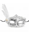 Gümüş Tüylü Payetli Lüks Taşlı Parti Maskesi