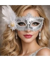 Gümüş Tüylü Payetli Lüks Taşlı Parti Maskesi
