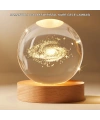 Gün Işığı LED’li 3D Kristal Galaksi Küre Ahşap Tabanlı Dekoratif Lamba