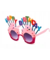 Happy Birthday Yazılı Pembe Fuşya Renk Pembe Pastalı Parti Gözlüğü 12x7 cm
