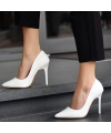 Hillar Beyaz Cilt Stiletto Ayakkabı