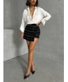İki düğmeli ch kumaş şort etek siyah h26414