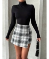 İki düğmeli şort ch kumaş etek ekoseli siyahbeyaz h26414