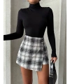 İki düğmeli şort ch kumaş etek ekoseli siyahbeyaz h26414