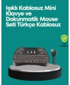 Işıklı Kablosuz Mini Klavye – 2.4 GHz, Dokunmatik Mouse Özellikli