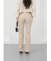 İspanyol yırtmaçlı paça deri pantolon bej hn