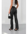 İspanyol yırtmaçlı paça deri pantolon siyah hn