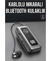 Kablolu Bluetooth Kulaklık Kulak İçi Stereo Mikrofonlu Dijital Göstergeli