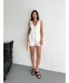 Kadın keten şort yelek takım s3461