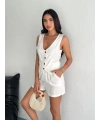 Kadın keten şort yelek takım s3461