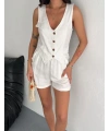 Kadın keten şort yelek takım s3461