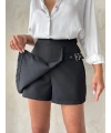 Kadın tokalı şort etek siyah s25449