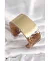 Kahverengi Mermer Desen Akrilik Platik Gold Dikdörtgen Plaka Model Vintage Kadın Bilezik