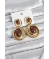 Kahverengi Sallantılı Damla Model Gold Renk Vintage Kadın Küpe