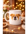 Kalpli Gözlüklü İngiliz Bulldog Tasarımlı Porselen Kupa Model 52 – Sevimli Köpek Desenli Kahve & Çay Kupası