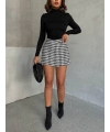 Kapaklı kaşe şort etek siyah beyaz kazayağı h261218