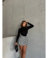 Kapaklı kaşe şort etek siyah beyaz kazayağı h261218