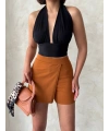 Kapaklı şort etek camel s208