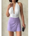 Kapaklı şort etek lila s208