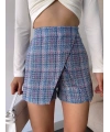 Kapaklı tüvit şort etek mavi