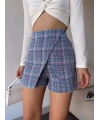 Kapaklı tüvit şort etek mavi