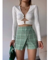 Kapaklı tüvit şort etek yeşil