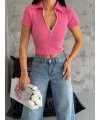 kaşkorse yaka fermuarlı bluz fuşya