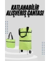 Katlanabilir Tekerlekli Çantalı Çarşı Pazar Arabası Alışveriş Çantası Piknik Çantası