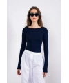 Kayık yaka uzun kollu bluz lacivert pt