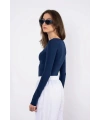 Kayık yaka uzun kollu bluz lacivert pt