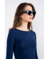 Kayık yaka uzun kollu bluz lacivert pt