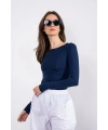 Kayık yaka uzun kollu bluz lacivert pt