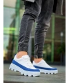 KB-056 Kuback Beyaz Mavi Detaylı Beyaz Yüksek Taban Günlük Spor Ayakkabı
