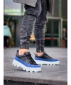 KB-056 Kuback Siyah Mavi Detaylı Beyaz Yüksek Taban Günlük Spor Ayakkabı
