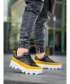 KB-056 Kuback Siyah Sarı Detaylı Beyaz Yüksek Taban Günlük Spor Ayakkabı