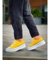 KB-CX-3 Kuback Kısa Sarı Keten Beyaz Yüksek Taban Spor Ayakkabı