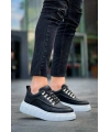 KB-X10 Kuback Siyah Cilt  Beyaz Yüksek Taban Günlük Spor Ayakkabı