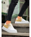 KB-X155 Kuback Beyaz Cilt Bej Süet Detaylı Beyaz Yüksek Taban Günlük Spor Ayakkabı