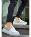 KB-X155 Kuback Beyaz Cilt Gri Süet Detaylı Beyaz Yüksek Taban Günlük Spor Ayakkabı