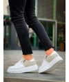 KB-X155 Kuback Beyaz Cilt Gri Süet Detaylı Beyaz Yüksek Taban Günlük Spor Ayakkabı