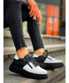 KB-X155 Kuback Beyaz Cilt Siyah Cilt Detaylı Siyah Yüksek Taban Günlük Spor Ayakkabı