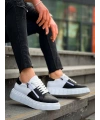 KB-X155 Kuback Siyah Cilt Beyaz Cilt Detaylı Beyaz Yüksek Taban Günlük Spor Ayakkabı