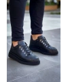 KB-X4  Kuback Siyah Cilt Siyah Yüksek Taban Bağcıklı Günlük Erkek Ayakkabı