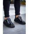 KB-X4  Kuback Siyah Rugan Siyah Yüksek Taban Bağcıklı Günlük Erkek Ayakkabı