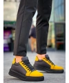 KB-X46 Kuback Siyah Sarı Yüksek Siyah Taban Günlük Spor Ayakkabı