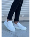 KB-X502  Kuback Beyaz Cilt Yüksek Beyaz Taban Bağcık Detaylı Lastikli Günlük Erkek Ayakkabı