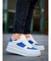 KB-X8 Kuback Beyaz Cilt Mavi Süet Detaylı Beyaz Yüksek Taban Günlük Spor Ayakkabı